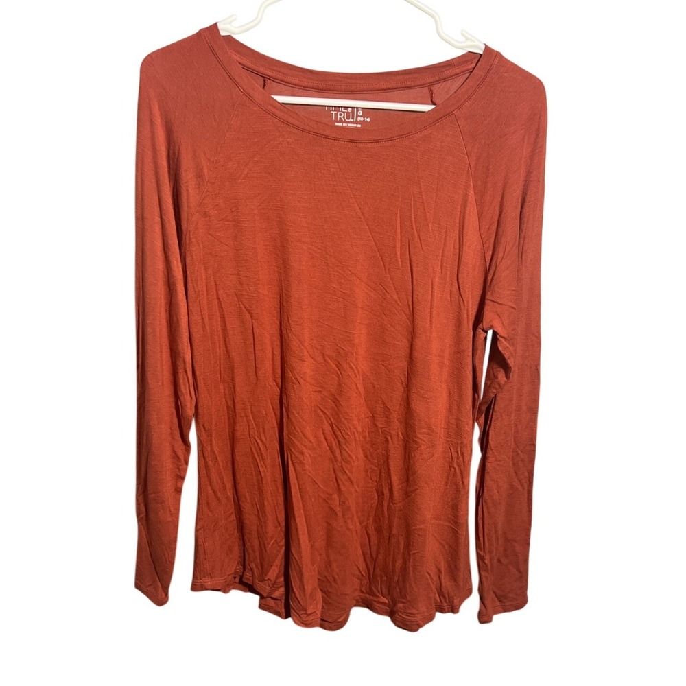 Time and Tru Women's Rust Red Long Sleeve Raglan T-Shirt Top Size L (12-14)